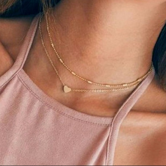 925 Silver Gold Heart Choker Chunky Chain Bib Necklace Women Jewelry Pendant GF